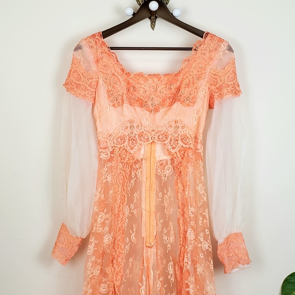 Vintage 60s Reworked Festival Renaissance Lace Maxi Wedding Dress - XXS - Picture 6 of 11